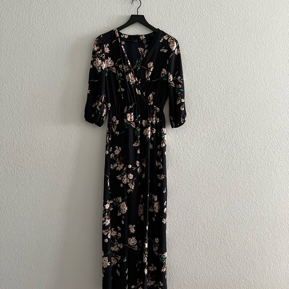 Honey Punch Black and Pink V-Neck Maxi Dress